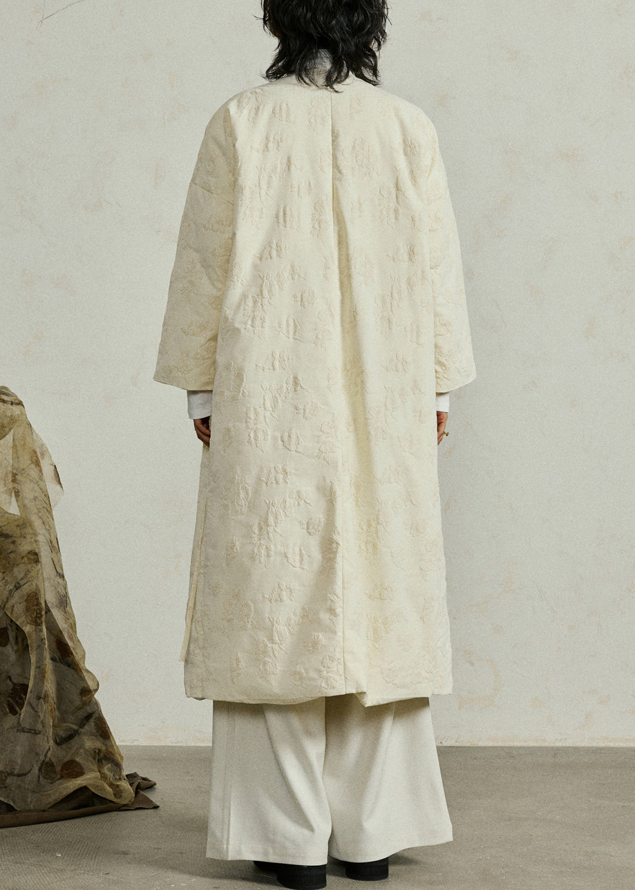 Art Beige O-Neck Lace Up Pockets Duck Down Coat Winter