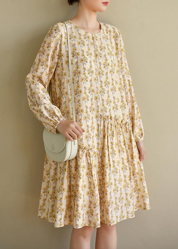 Art Beige Print Cotton asymmetrical design Summer Work Dress - SooLinen