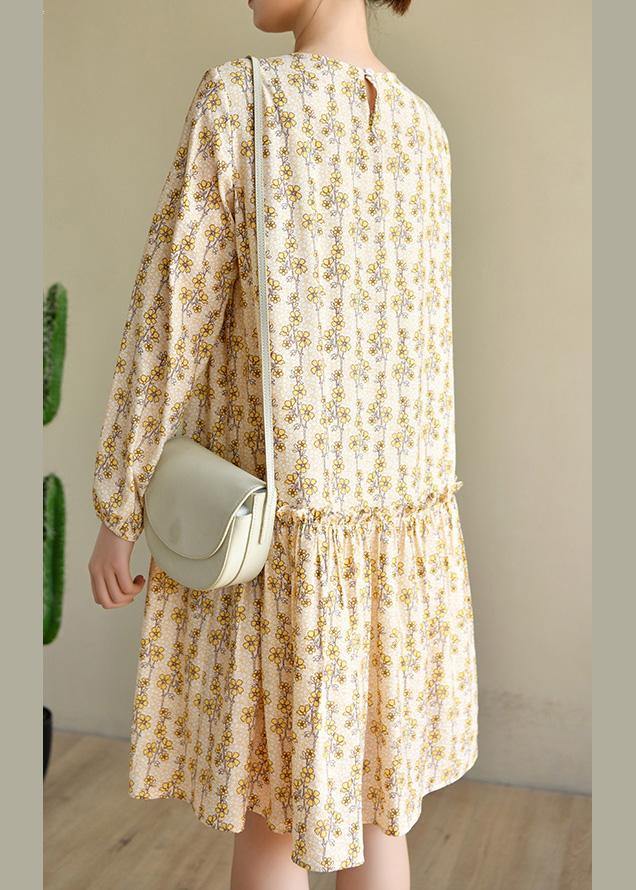 Art Beige Print Cotton asymmetrical design Summer Work Dress - SooLinen