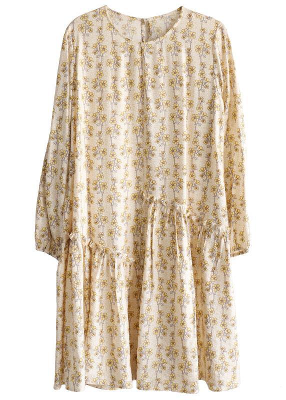 Art Beige Print Cotton asymmetrical design Summer Work Dress - SooLinen