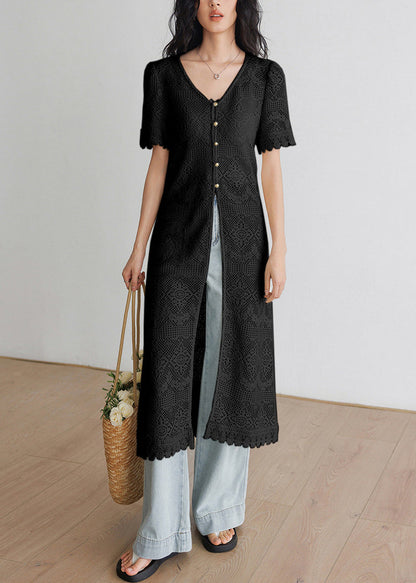 Art Beige V Neck Hollow Out Long Knit Cardigans Summer