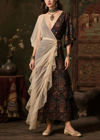 Art Black Asymmetrical Patchwork Tulle Chiffon Vacation Dresses Summer