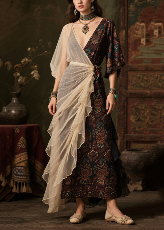 Art Black Asymmetrical Patchwork Tulle Chiffon Vacation Dresses Summer