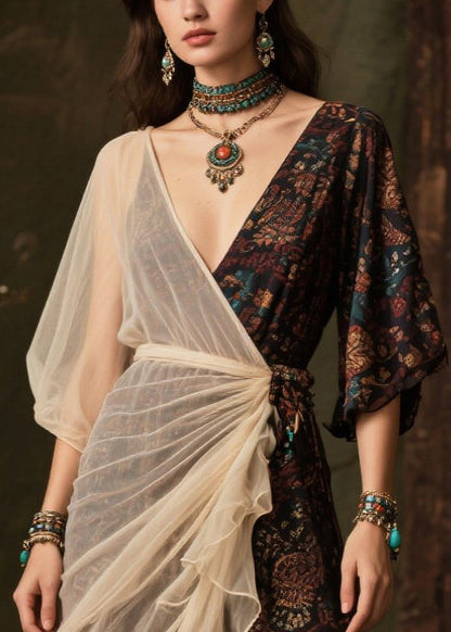 Art Black Asymmetrical Patchwork Tulle Chiffon Vacation Dresses Summer