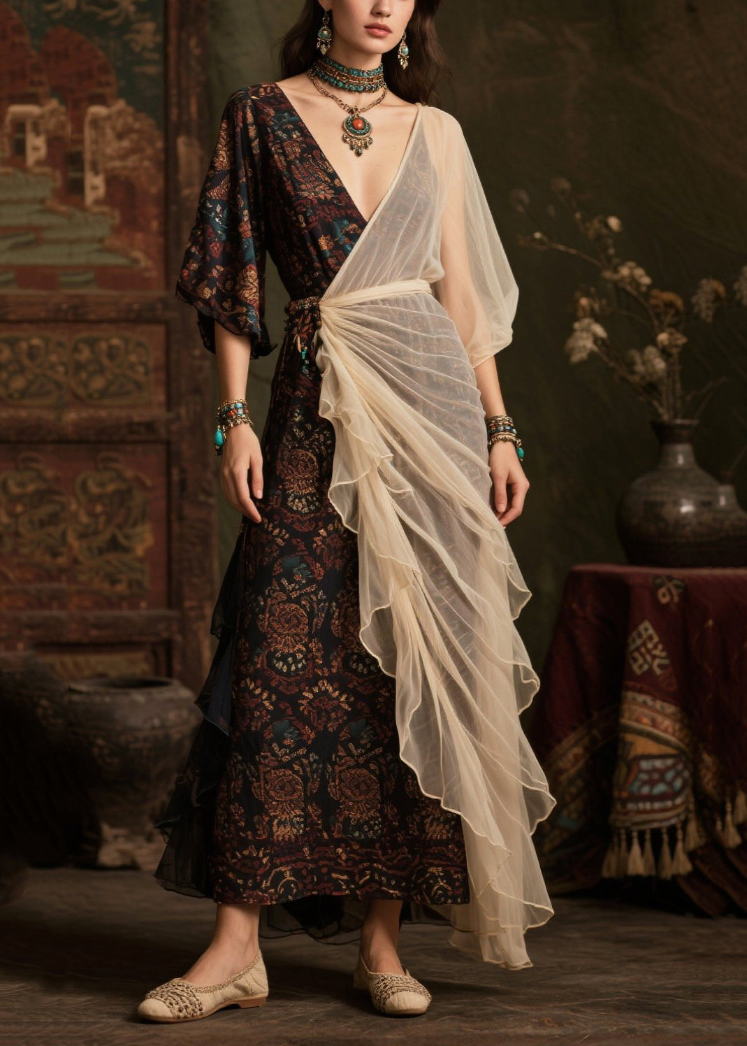 Art Black Asymmetrical Patchwork Tulle Chiffon Vacation Dresses Summer