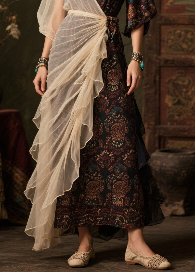 Art Black Asymmetrical Patchwork Tulle Chiffon Vacation Dresses Summer