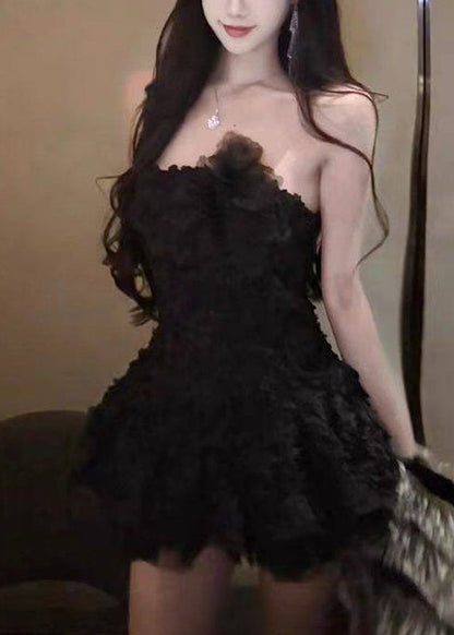 Art Black Cold Shoulder Tunic Tulle Mini Dresses Sleeveless