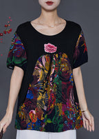 Art Black Embroideried Patchwork Tasseled Cotton Tank Tops Summer