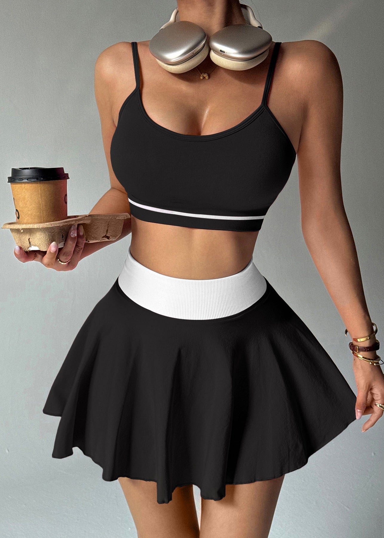 Art Black High Waist Patchwork Sports Bra And Leggings Set Suit