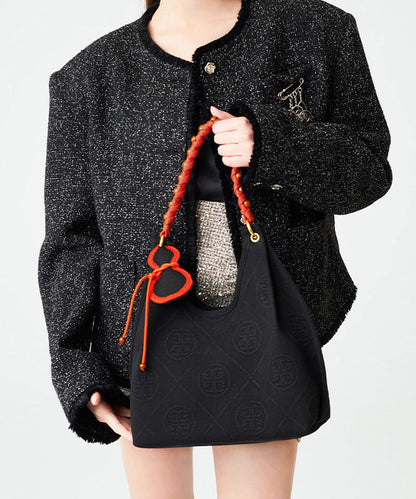 Art Black Jacquard Tasseled Cotton Women Handbag