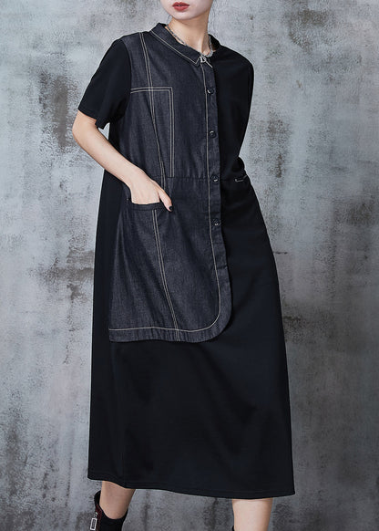 Art Black Oversized Patchwork Cotton Dresses Summer
