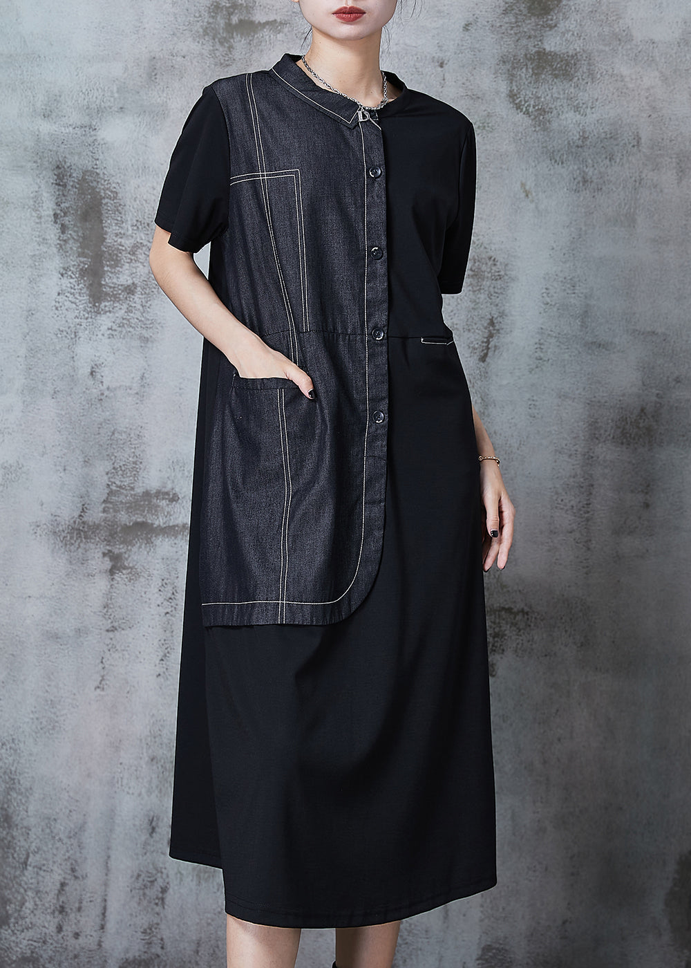 Art Black Oversized Patchwork Cotton Dresses Summer