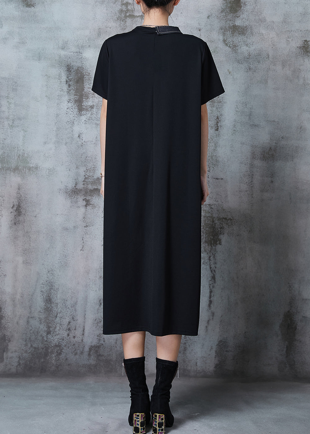 Art Black Oversized Patchwork Cotton Dresses Summer