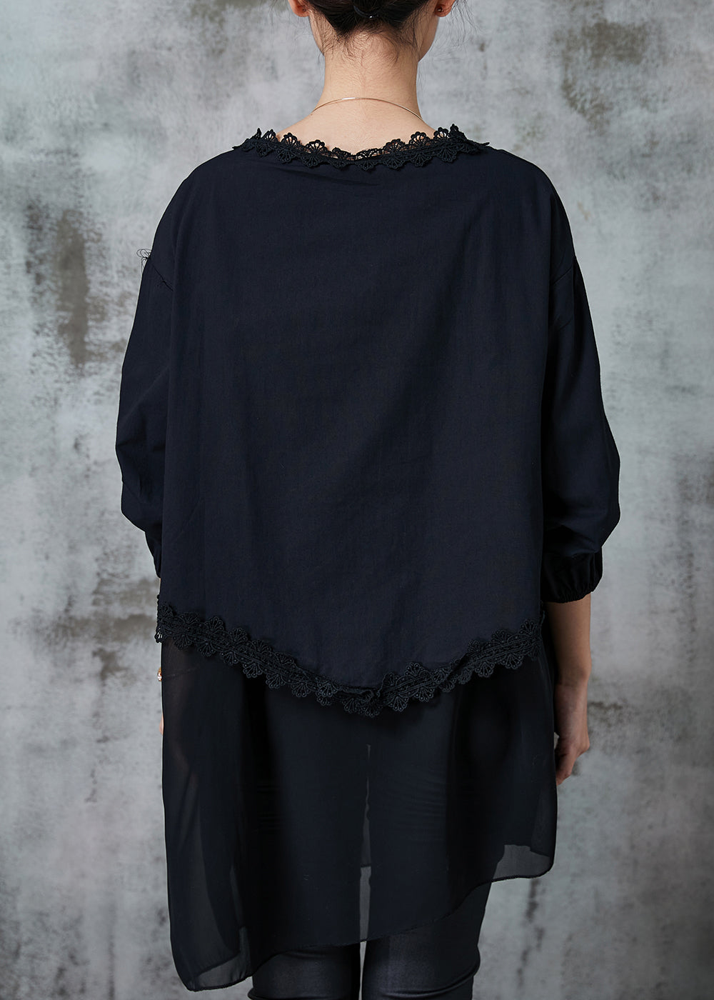 Art Black Oversized Patchwork Cotton Shirt Tops Summer