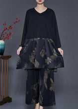 Load image into Gallery viewer, Art Black Oversized Patchwork Print Cotton Two Pieces Set Spring
