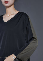 Art Black Oversized Patchwork Print Cotton Two Pieces Set Spring