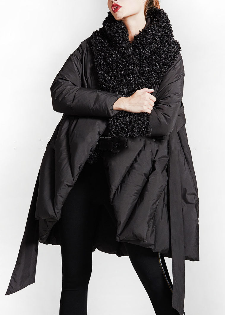 Art Black Patchwork Faux Fur  Peter Pan Collar cotton Winter down coat