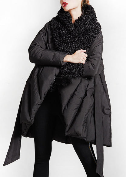 Art Black Patchwork Faux Fur  Peter Pan Collar cotton Winter down coat