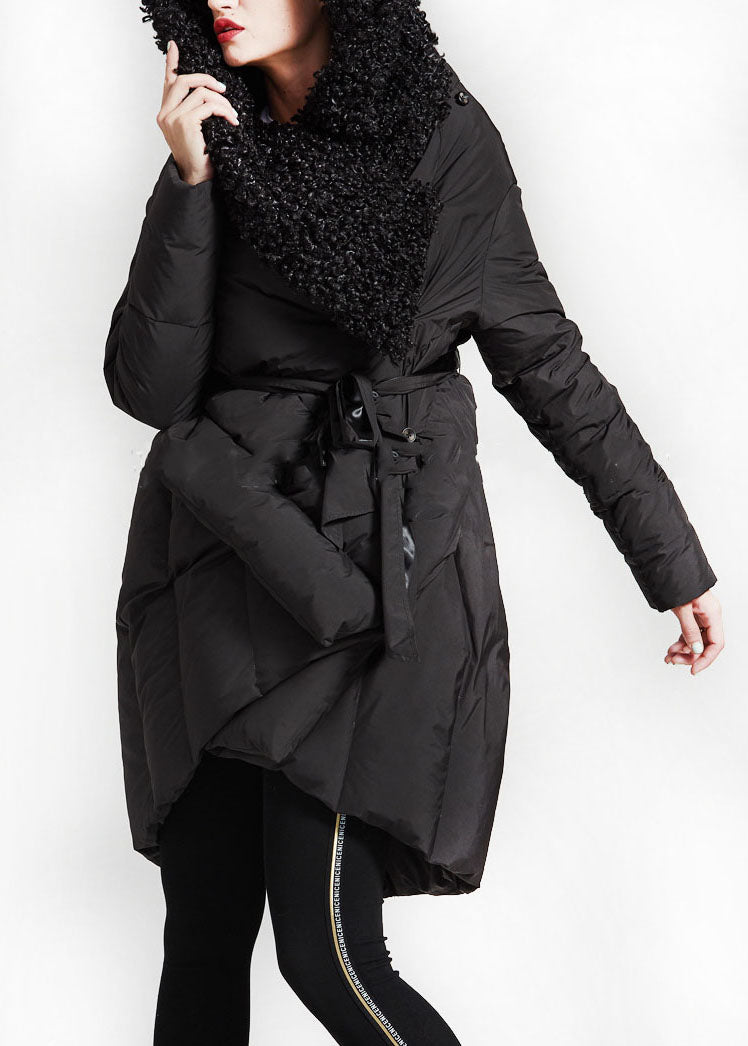 Art Black Patchwork Faux Fur  Peter Pan Collar cotton Winter down coat
