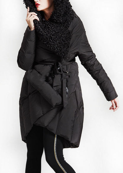 Art Black Patchwork Faux Fur  Peter Pan Collar cotton Winter down coat