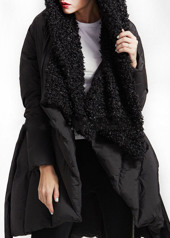 Art Black Patchwork Faux Fur  Peter Pan Collar cotton Winter down coat