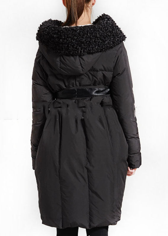 Art Black Patchwork Faux Fur  Peter Pan Collar cotton Winter down coat