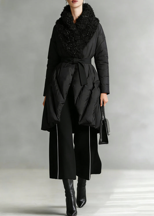 Art Black Patchwork Faux Fur Peter Pan Collar Cotton Winter Down Coat