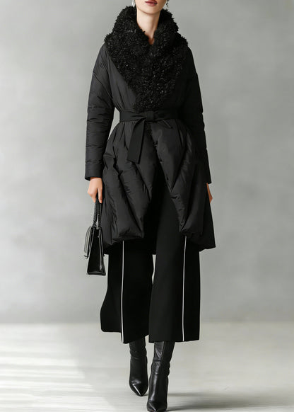 Art Black Patchwork Faux Fur Peter Pan Collar Cotton Winter Down Coat