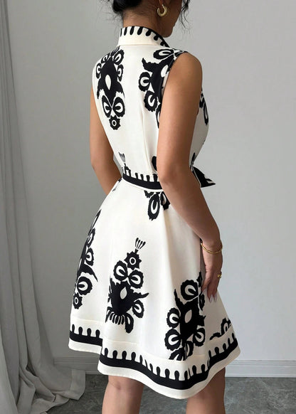 Art Black Peter Pan Collar Print Cotton Mini Dresses Summer