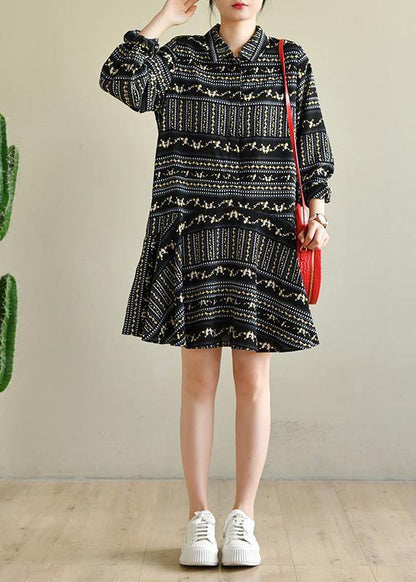 Art Black Print Chiffon Long sleeve Summer Dress - SooLinen