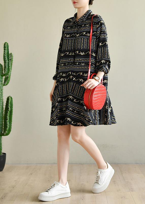 Art Black Print Chiffon Long sleeve Summer Dress - SooLinen