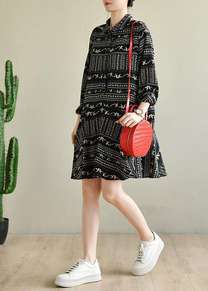 Art Black Print Chiffon Long sleeve Summer Dress - SooLinen
