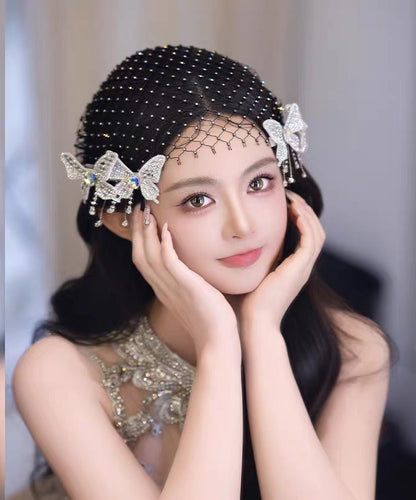 Art Black Tulle Zircon Butterfly HairPiece