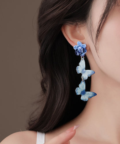 Art Blue Alloy Butterfly Floral Tassel Drop Earrings