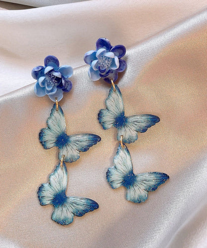Art Blue Alloy Butterfly Floral Tassel Drop Earrings