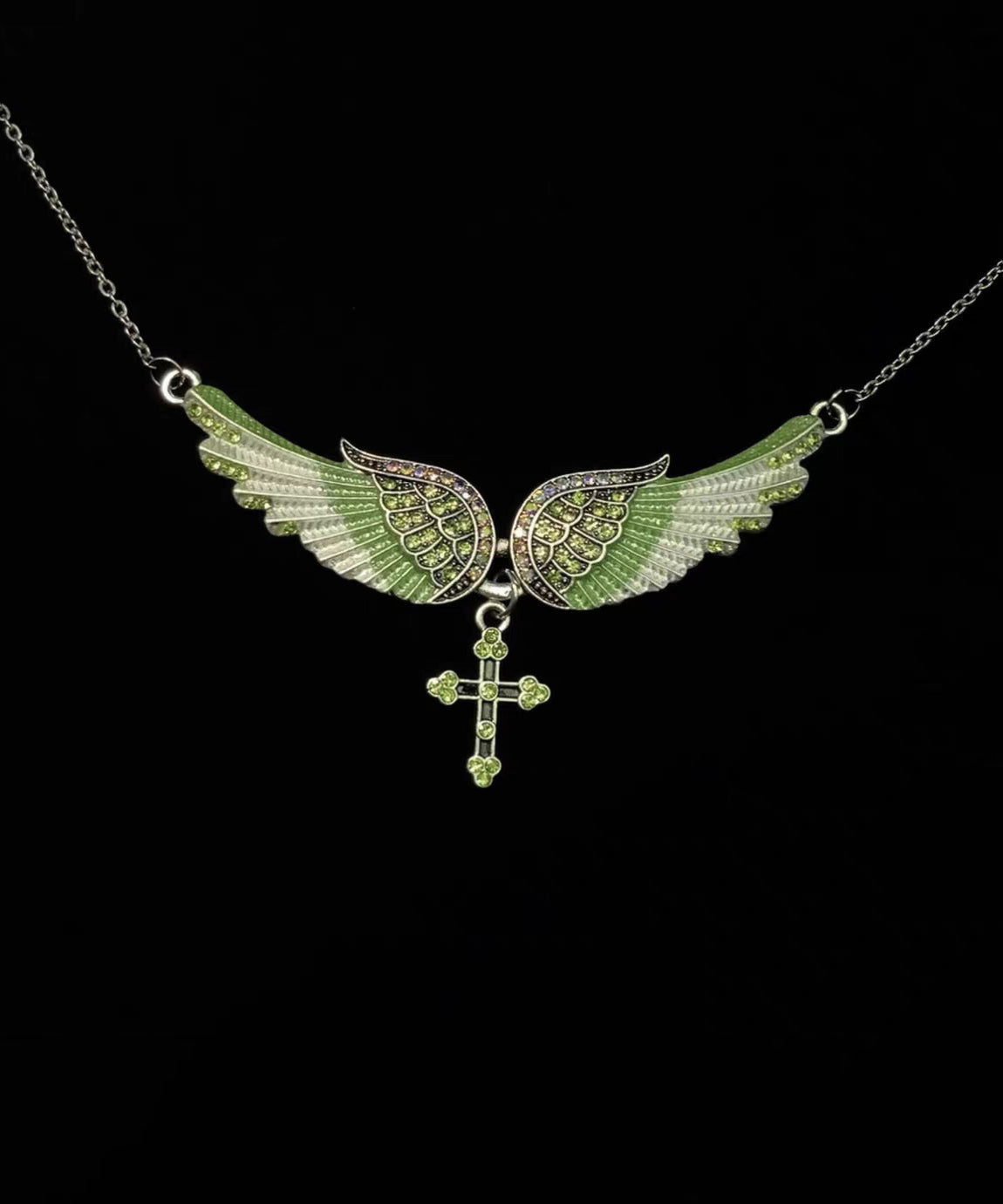 Art Blue Angel Wings Zircon Adjustable Alloy Pendant Necklace