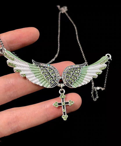 Art Blue Angel Wings Zircon Adjustable Alloy Pendant Necklace