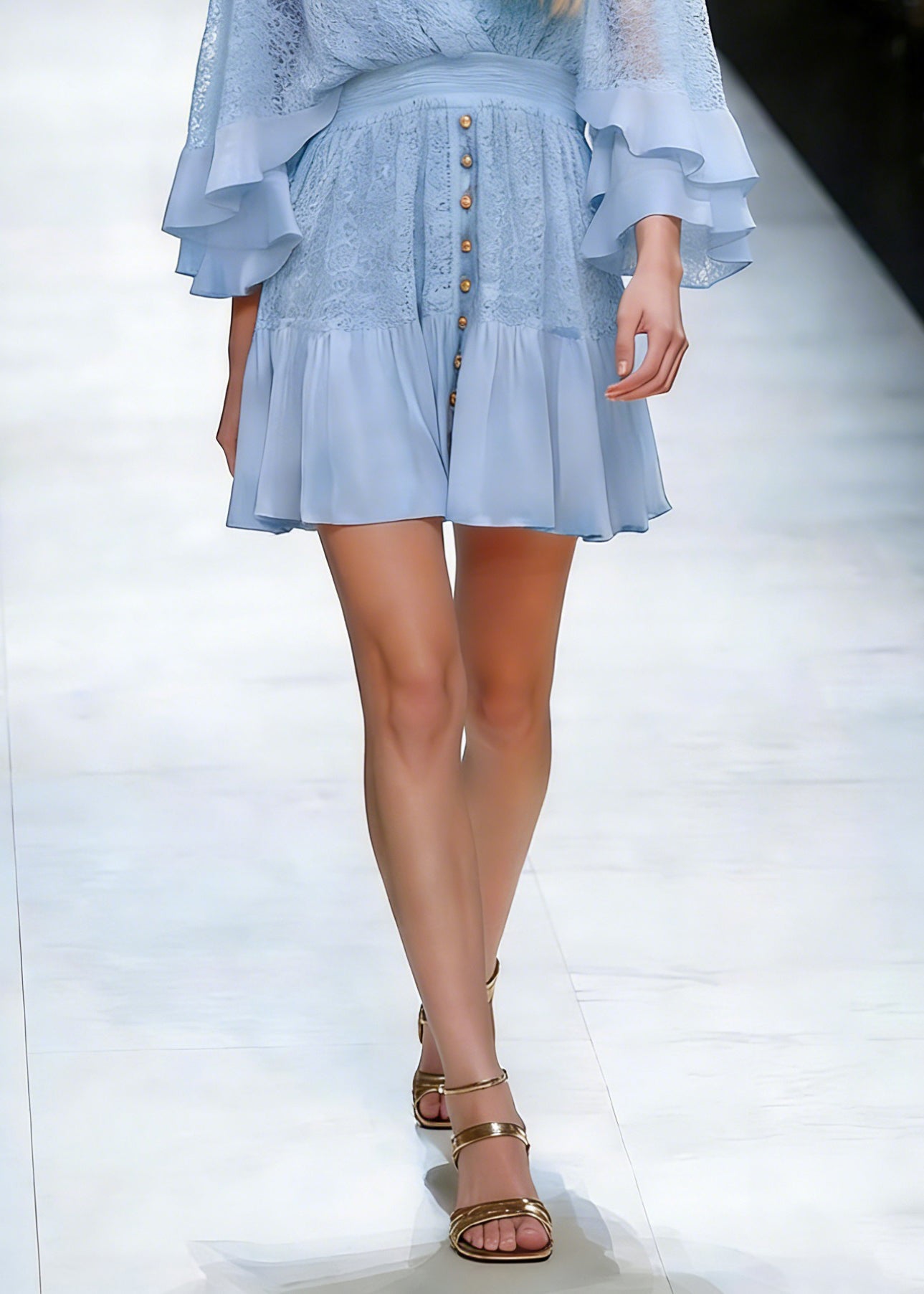 Art Blue Lace Patchwork Tunic Mid Dress Spring