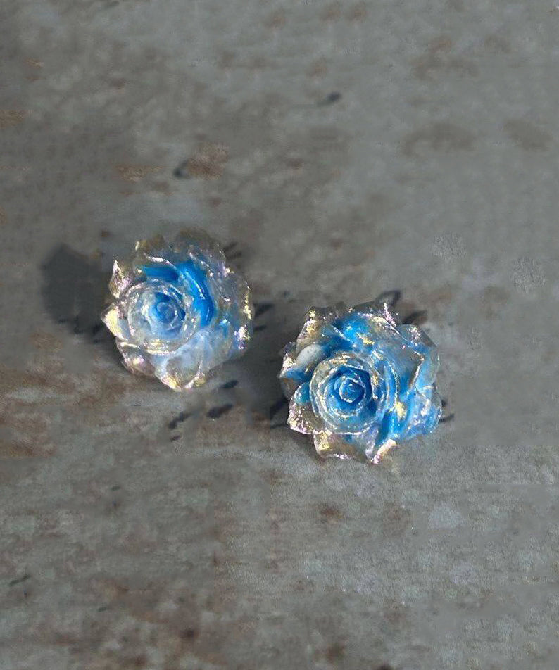 Art Blue Stainless Steel Rose Stud Earrings