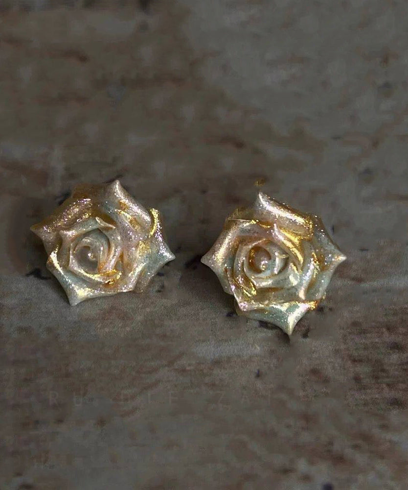 Art Blue Stainless Steel Rose Stud Earrings