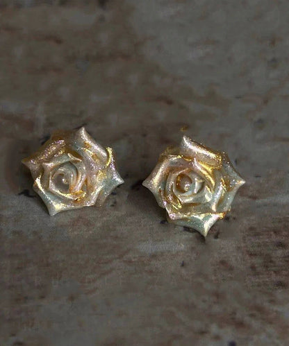 Art Blue Stainless Steel Rose Stud Earrings