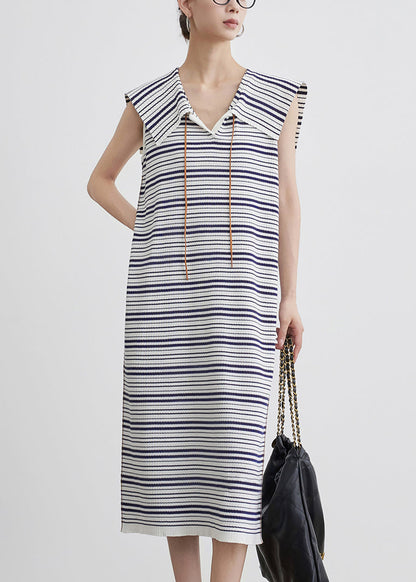 Art Blue Striped Cozy Knit Long Dress Sleeveless