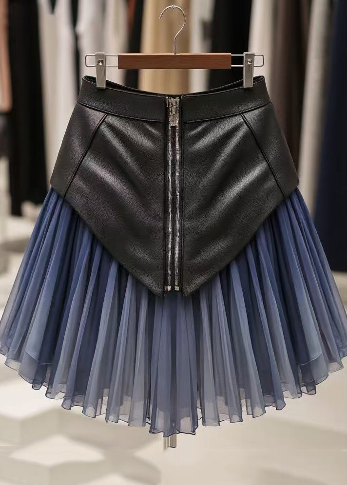 Art Blue Wrinkled High Waist Tulle Patchwork Skirts