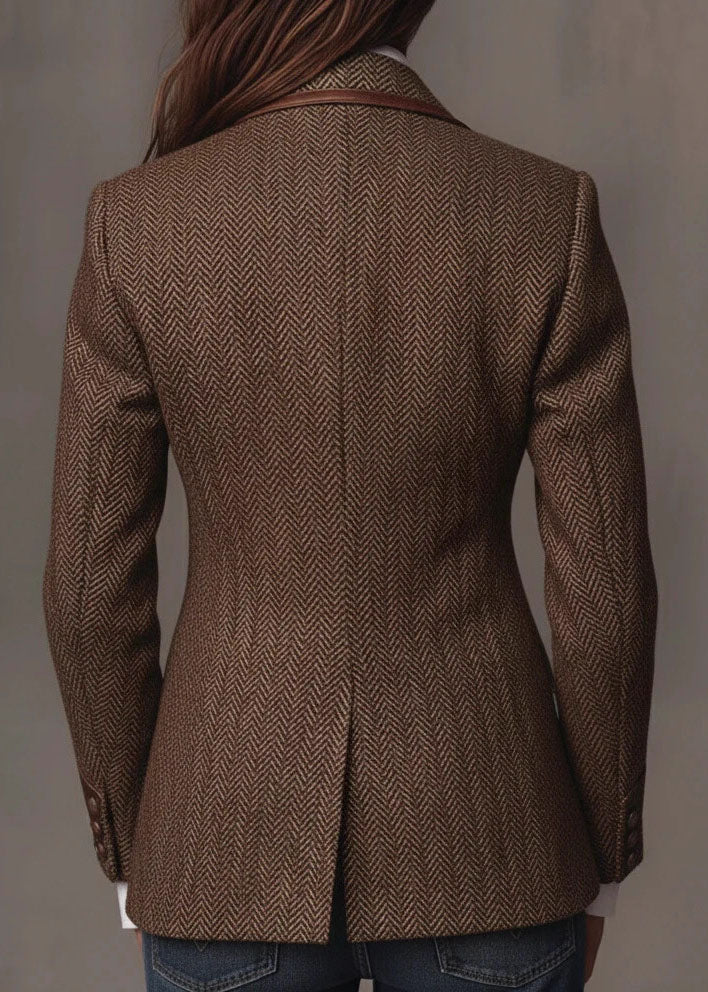 Art Brown Notched Patchwork Woolen Blazer Fall