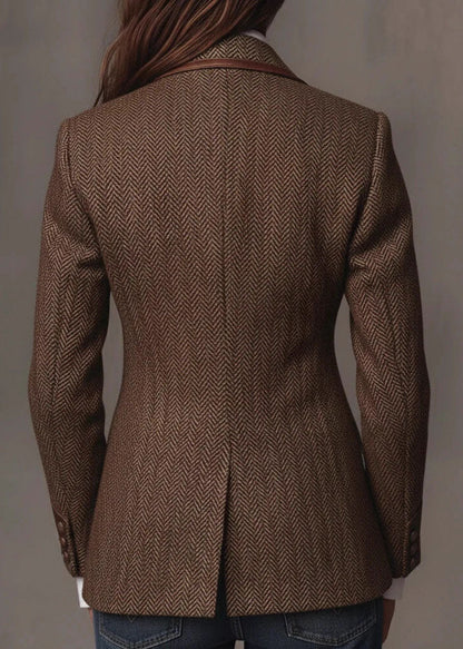 Art Brown Notched Patchwork Woolen Blazer Fall