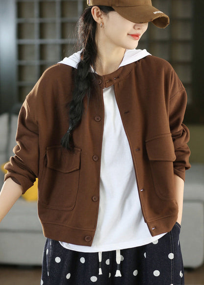 Art Brown Oversized Pockets Cotton Coats Fall