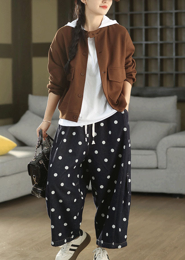 Art Brown Oversized Pockets Cotton Coats Fall