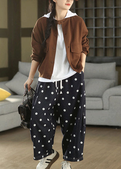 Art Brown Oversized Pockets Cotton Coats Fall