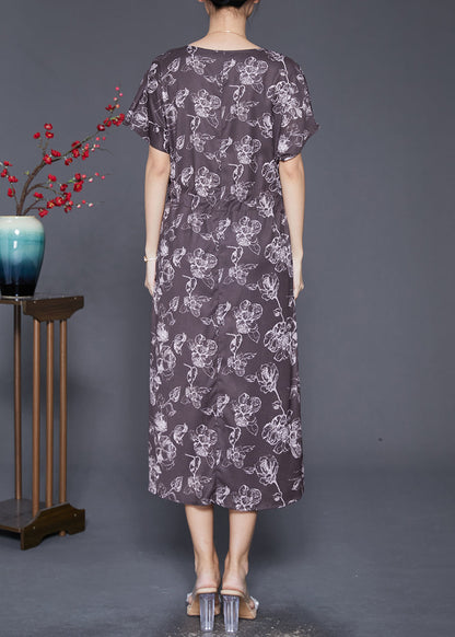 Art Chocolate Cinched Print Silk Party Dress Summer