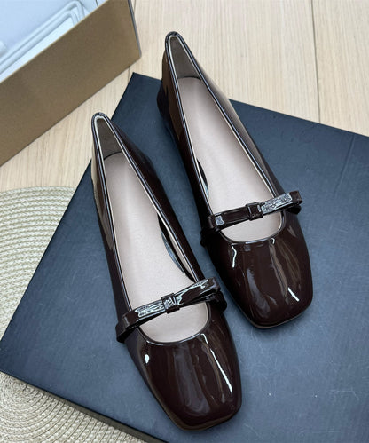 Art Chocolate Splicing Bow Flat Shoes Faux Leather Plus Size